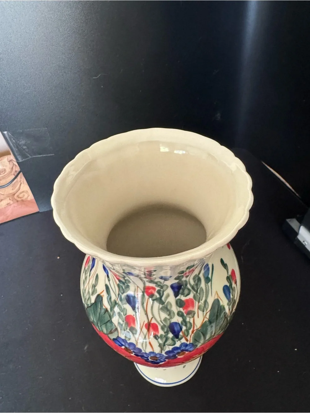 Vintage Polish Pottery Andy Tall Vase Red Floral Flowers